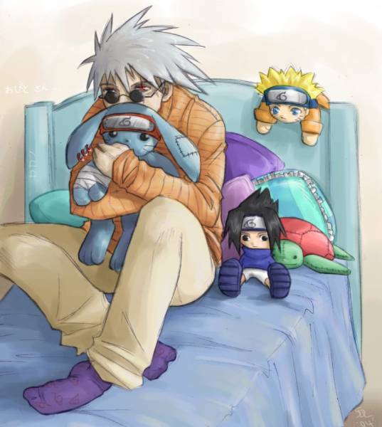 Kakashi and his favourite plushies